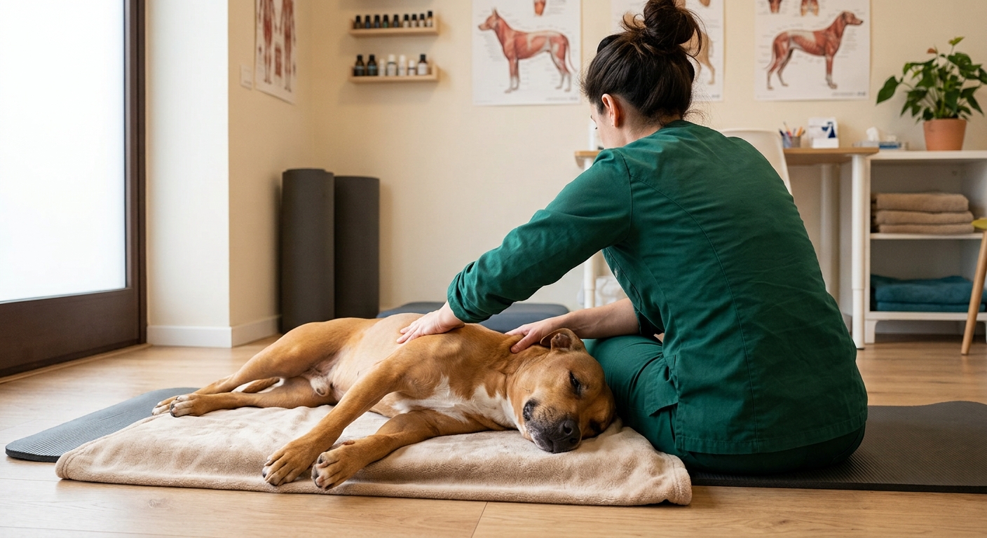 Trattamento miofasciale su un cane